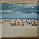 A10. Gordon Bell beach scene painting on canvas. Frame: 24”h x 30”w 